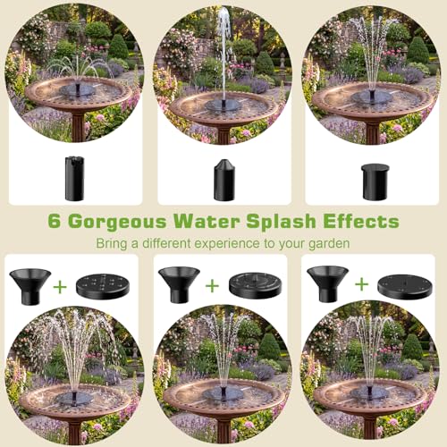 AISITIN 2.5W Solar Fountain, Solar Water Pump with 6 Nozzles & 4 Fix Rods | 2026 New Solar Bird Bath Fountains for Gardens, Small Pools, Ponds, Fish Tanks and Outdoor Water Features