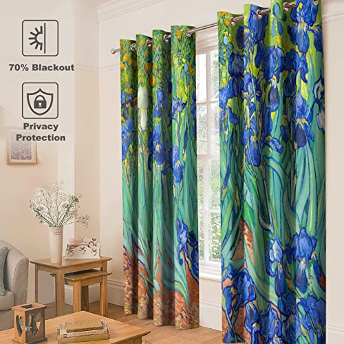 Irises Floral Blackout Curtains 2 Panel Set, 52"x84" | Blue and Purple Iris Flowers Art Decor Home Bedroom Living Room Abstract Art Decoration Darkening Grommet Window Drapes - color: Flower11, size: 52"W x 84"L (Pack of 2)