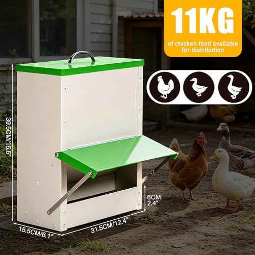 Automatic Chicken Feeder No Waste 25LBS Poultry Feeder Though | Outdoor Automatic Duck Feeders and Wall Mount Chicken Feeders Suitable for Chickens Ducks Turkeys