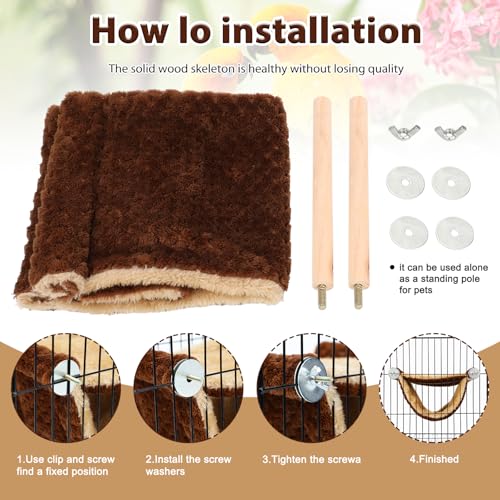 BWOGUE Bird Nest Bed Hanging Hammock, Parakeet Bed for Cage, Cockatiel Bed | Warm Fleece Snuggle Hut, Double-Layer Comfort, Wooden Perch Setup, Washable Hammock - color: Coffee, size: Medium (9"x7.2")