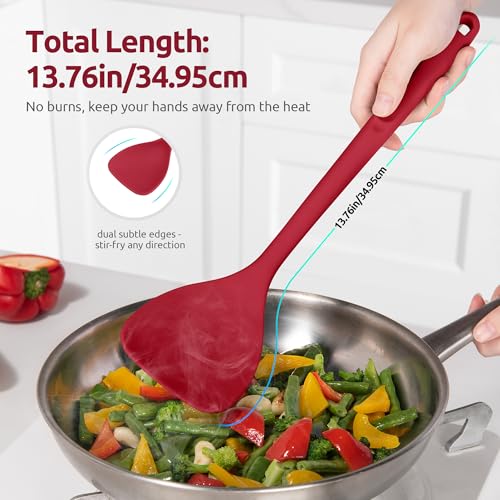 U-Taste 600ºF Heat Resistant 13.6in Long Solid & Slotted Silicone Turner and 600ºF Heat Resistant 13.76" Long, 3.63" Wide Wok Spatula for Kitchen Stir Fry (Red)