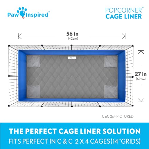 Paw Inspired PopCorner Guinea Pig Cage Liners | Washable Fleece Bedding or Pet Bed Mat for Small Animals | Super Absorbent Pee Pad with Reinforced Corners and Waterproof Bottom (C&C 2x4, Gray) - color: Gray, size: C&C 2X4