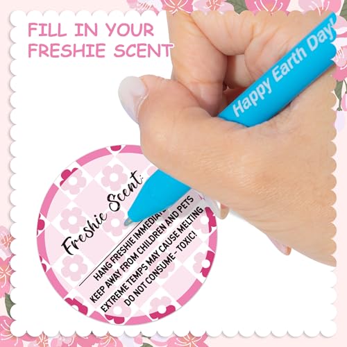 Freshiess Scent Care Instruction Stickers - 500 Count Car Freshie Warning Round Labels, Adhesive Roll Stickers with Line to Write Thermal Printed for Small Business (2 x 2 Inch, Pink Flower) - color: Freshiess Pink Flower