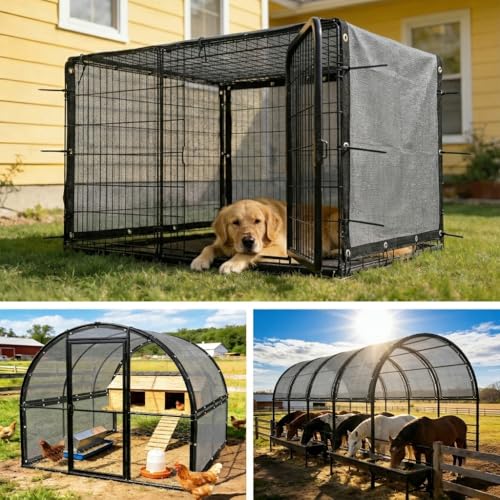 Amgo 90% UV Block Sun Shade Cloth for Dog Kennel Cover, 2' x 3' Grey Pet Playpen Sunshade with Grommets, Durable Mesh Tarp for Crate, Patio, Stable,Chicken Coop & Outdoor Privacy Screen. - color: Grey, size: 2' x 3' Custom Size