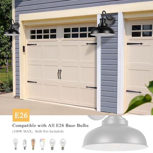 Outdoor Barn Lights Outdoor Wall Sconces Farmhouse Exterior Wall Mount Light Vintage Outside Wall Lighting Fixture Industrial Black White Lanterns for Porch, Entryway, Garage, 2 Pack - color: Black+White, size: 02RZ007-2 PACK(Not Dusk to Dawn)