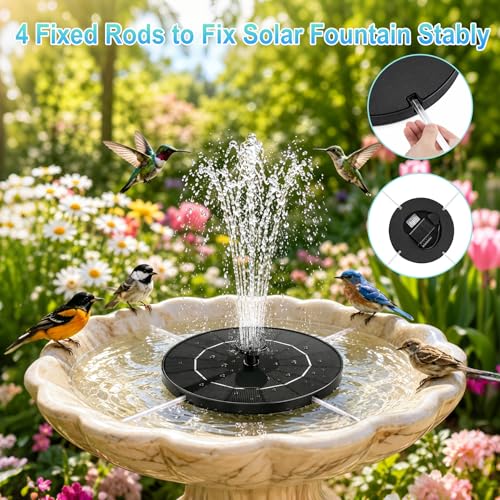 Yeomi 3.5W Solar Fountain, 12 Nozzles Black & Blue with 6 Spray Patterns | Solar Water Pump Solar Fountain Pump for Bird Bath, Small Pond, Garden, Outdoor Water Feature - color: 3.5w Solar Fountain + Black&blue Nozzles