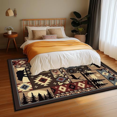 Rustic Rug for Bedroom,Cabin Wildlife Area Rug 4x6 Carpets Runner for Living Room,Buffalo Plaid Bear Moose Deer Country,Washable Throw Rugs Indoor Doormat Non Slip Floor Mats for Dining Room,Laundry - size: 4'x6'