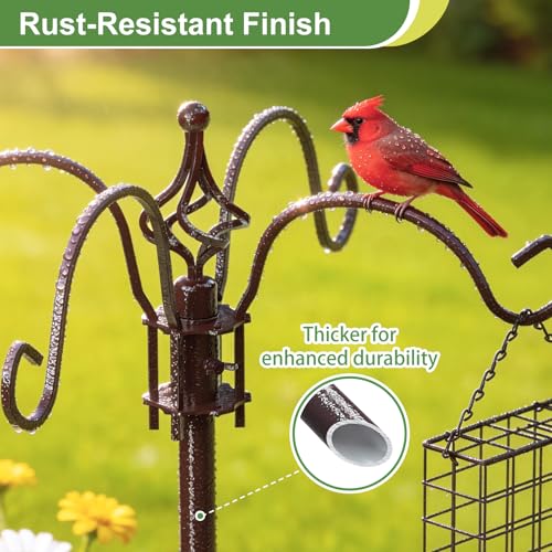 94" Bird Feeding Station Kit with Multiple Hooks, Heavy Duty Metal Bird Feeding Station with Seed Tray & Mesh Basket, Easy Assembly Ground Mounted Bird Feeder Pole for Garden Yard Outdoor - size: 94"Bird Feeding Station