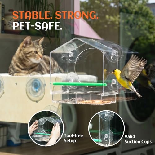 Cat Window Bird Feeder for Indoor Cats, Bird Watching TV for Cats | Clear Acrylic Outdoor Bird Feeding Station with Strong Suction Cups for Enrichment, Mental Stimulation & Boredom Relief