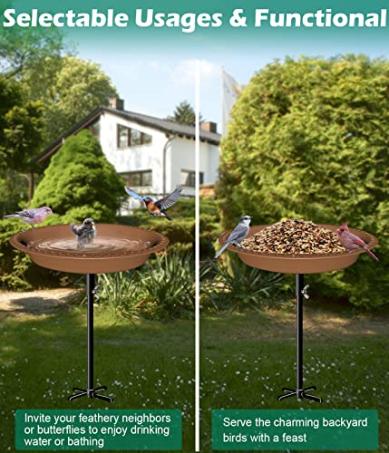 29 Inch Height Oval Shape Bird Bath for Outdoors, Detachable 5-Prong Birdbath Bowl Spa & Birdfeeder with Metal Stake Stand for Outside Garden, Brown - color: Brown