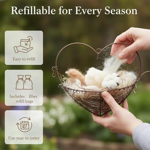 Handmade Fiber Bird Nesting Heart, Birds Nests Material Holder, Bird Nesting Material Includes Plush Fabric and 40g Cotton-Linen Blend Filling, Outside Gifts for Birds Lovers (3 Set) - color: 3 Set