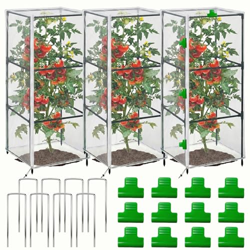 3 PCS Garden Bird Netting Plant Cover for Square Tomato Cage, 39.37" X 15.8" Insect Bird Barrier Tomato Cage Net with Zipper & Drawstring Lawn Staples and Windproof Clips, Netting for Protecting Plant - size: 39INCH