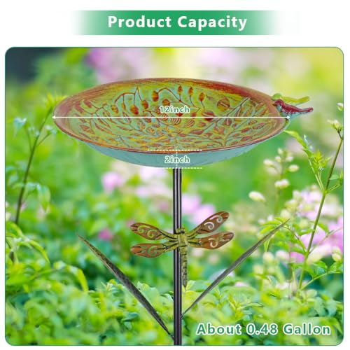 VEWOGARDEN 38" Tall Metal Bird Bath for Outside, Outdoor Bird Bath Feeder with Stable Stake for Garden, Yard, Patio Decor, Blue-Green - color: Blue-green