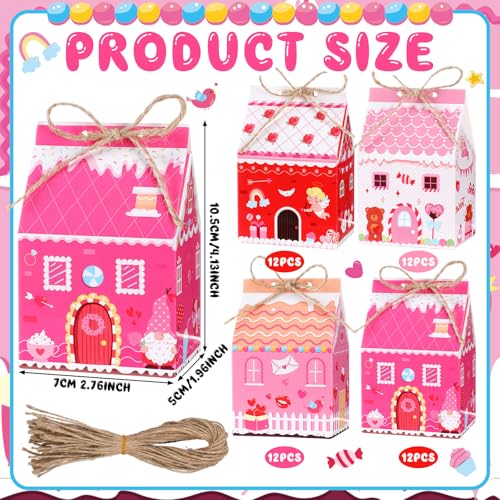 Zhanmai 48 Pcs Valentine's Day Treat Boxes Candy Mini Red Pink Heart House Favor Box Valentine's Day Party Paperboard Gift Boxes for Holiday Party Treat Cookie Goodie Snack Gift Packaging - style: Valentine Day