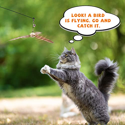JXFUKAL Cat Wand Toys, Interactive Cat Toys with 3 Feather Refills, 29'' Flexible Steel Wire, Sturdy Wood Handle & Bell for Kitty Kitten, Cat Toys for Indoor Cats Teaser Cat String Toy - color: Set A