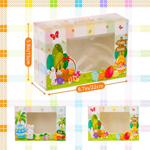 Zoketriton 24Pcs Easter Cookie Boxes with Window, Easter Buffalo Plaid Cute Bunny Egg Cookie Gift Kraft Paper Treat Boxes Cookie Goody Container for Spring Easter Party Supplies