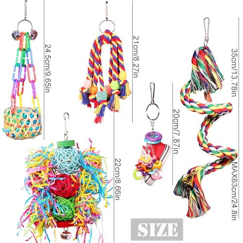Parrot Parakeet Bird Toys, Cockatiel Budgies Cage Toys | Parrot Conure Shredding Foraging Toys with Rope Perch, Bird Cage Accessories for Cockatiel Budgies Lovebird