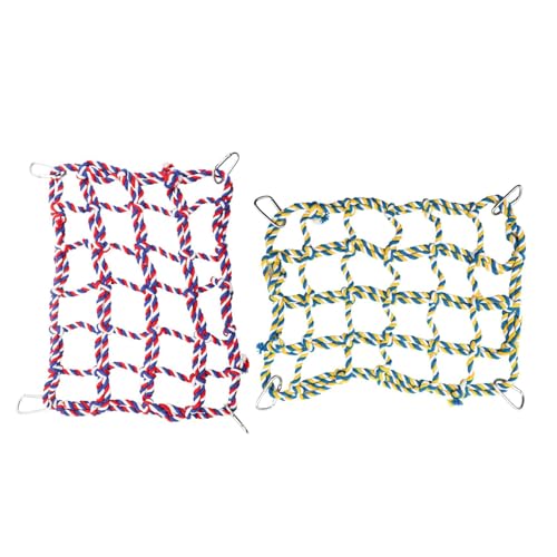 2PCS 12.5 Inch Yellow Red Woven Climbing Net Hammock Net with Stainless Steel Hook Climbing Toys Suitable for Bird Hamsters Guinea Pigs