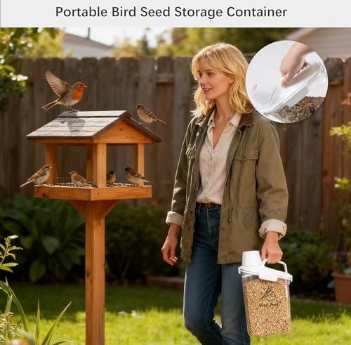 Bird Seed Storage Container Portable-3 Qt/2.8 L Clear Pet Food Container-with Measuring Cup/Lid,Airtight Wild Bird Seed Dispenser for Storing Sunflower Seed|Squirrel proof|BPA Free-White - color: White(Bird Feed)