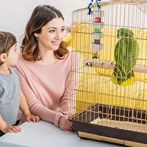 Sanwuta 4 Pack Bird Toy Bird Beak Grinding Stone Parrot Chewing Toys with Bell Bird Cage Accessories Parrot Beak Stone Lava Block Calcium Stone for Parakeet Cockatiel Conure Hamster Chinchilla Rabbit