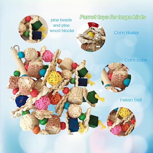 Bird Parrot Toys for Cage, 2 Pack Chew Toys with Corn Cob, Cuttlebone & Colorful Blocks for Small to Medium Parrots Like Parakeets, Conures, Cockatiels (Colorful Toy + Cuttlefish Bone) - size: Colorful toy + cuttlefish bone