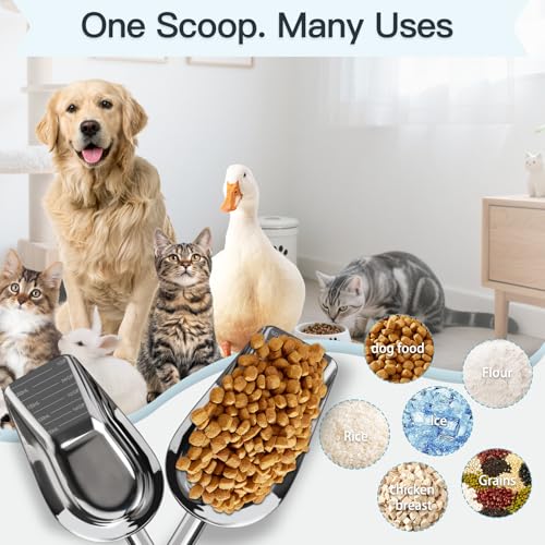 Dog-Cat Food Scoop 1 Cup – Thickened 304 Stainless Steel Pet Food Scoop with Long Handle, Precision Scale, Easy to Clean, for Wet Dry Food - size: Large 1 Cup