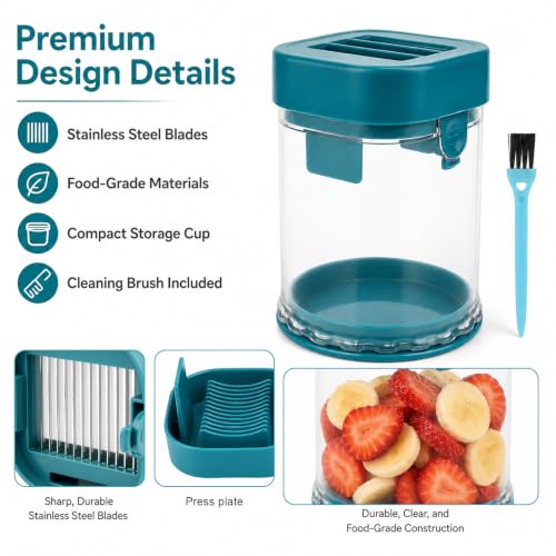 Fruit Slicer Cup, Strawberry Cutter Slicer with Detachable Base, Kitchen Fruit Cutter with Stainless Steel Blades for Bananas, Grapes & Hard Boiled Eggs, Includes a Matching Cleaning Brush(Blue) - color: Blue