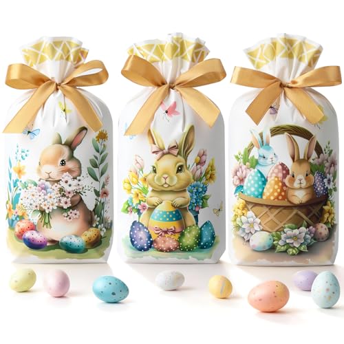 JOINDO 50 PCS Easter Treat Bags, 6x9 Inches fit Goodies and Small Gifts, Ribbon Drawstring Fast Packaging & Easy Use, Stand up Bottom, 3 Patterns, (Pattern 3) - color: Pattern 3