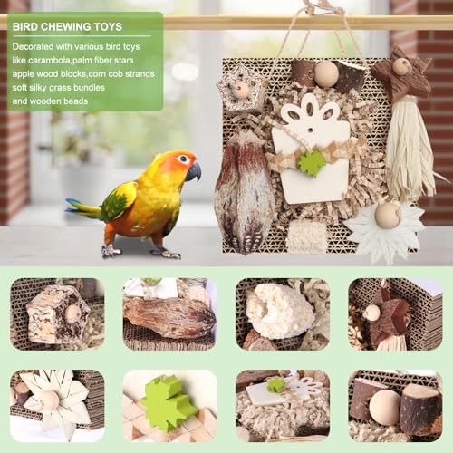 Kyouki Bird Toys, Parakeet Toys, Parrot Toy, Conure Hanging Chewable Cardboard Foraging Suitable for Budgies, Cockatiels, Lovebirds, Sun Conures - and Other Small/Medium Parrots (Medium) - size: Medium