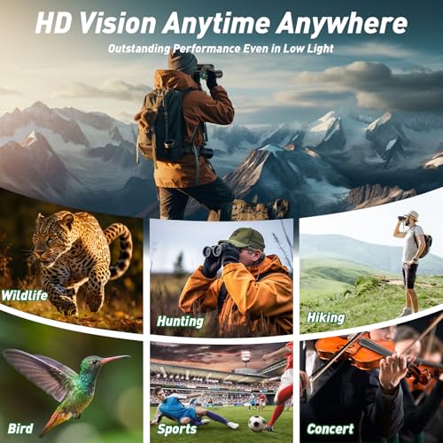 12x42 HD Compact Binoculars for Adults High Powered, for Bird Watching | Large View Binoculars with Clear Low Light Night Vision, Waterproof Binoculars for Hunting Hiking Travel Sport Gift for Men