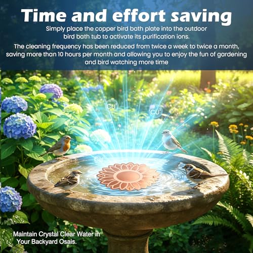 ‌Sunflower-Shaped Copper Bird Bath Purification Disk & Solar Heater Deicer Combo, Hanging Warmer for Physical Safe Water Purify Outdoor Bird Bowls All-Season
