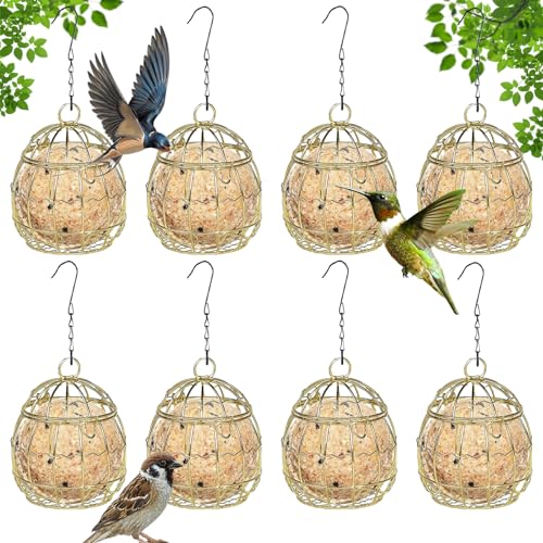 8 Pcs Suet Bird Feeders for Outside Hanging, Metal Wild Bird Feeders | Suet Ball Feeder for Outdoors with Hooks, Weatherproof, for Garden Yard Patio Outside Decoration, Easy to Clean & Hang, Gold - color: Gold-8pcs