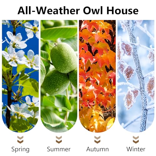 KOOPRO Screech Owl House for Outdoors, Weatherproof Large 14.5"x9.4"x7.8" | Barn Owl Nesting Box Wooden for Outside with Mounting Screws & Natural Shavings, Easy Assembly Required