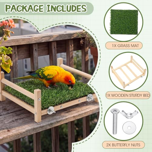 AceOrbit Bird Foraging Bed with Grass Mat 9.06 x 7.87 x 3.94 Inch Parrot Foraging Toy Hammock Bed Wood Frame Easy Install with Hardware Kit for Small Birds Cage Enrichment