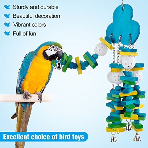 Large Bird Parrot Toys for Cockatoos African Grey Macaws Amazon Parrots | MEWTOGO, Brightly Colored, Appealing to Birds, Natural Wood, Bird Gifts, Blueberry Style - color: Blue