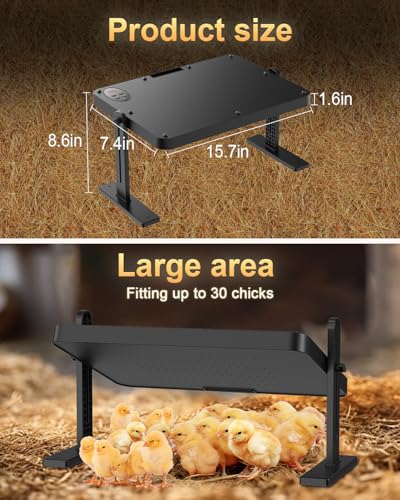 Chick Brooder Heater with Adjustable Temp (86~194℉) & 12H Timer & Height & Angle, Rapid-Heating Heat Plate for Chicks with Remote Control, 16"x12" for 30 Chicks, Brooder Plate for Young Poultry