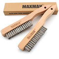 MAXMAN Wire Brush, Heavy Duty Stainless Steel Wire Brushes for Cleaning Rust, Grill Brush, Steel Brush for Paint Removal, Welding, Stiff Bristle Metal Brush with 10" Long Beech Handle, Large, 2Pcs - style: 2Pcs Stainless Steel Brushes