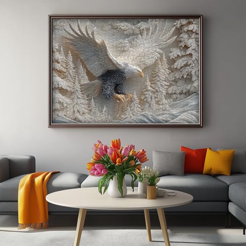 The Carved Eagle Jigsaw Puzzle 1000 Pieces, Majestic Bald Eagle Bird Puzzles for Adults,White Forest Art Nature Puzzle Animal, Unique Challenging Impossible Hard Puzzles - style: The Carved Eagle puzzle