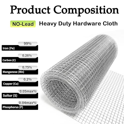 Hardware Cloth 1/4 inch 4" x10ft 23G,Chicken Wire,Welded Wire Mesh Roll | Hot-Dip Galvanized After Welding,Heavy Duty for Chicken Run, Rabbit Fence, Garden Protection, Poultry Netting