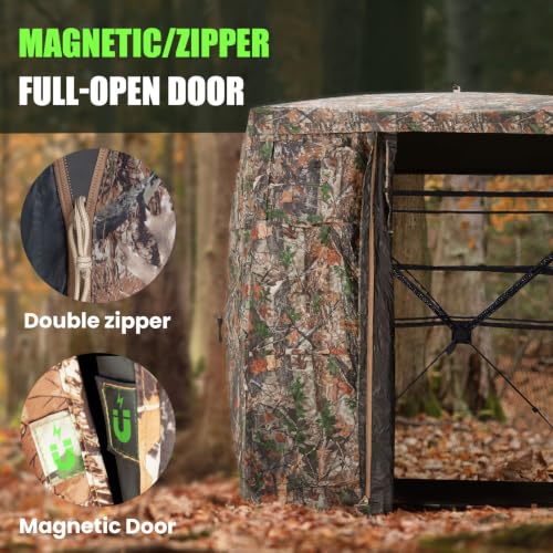 Hunting Blind 270 Degree See Through Ground Blind - 2-3 & 3-4 Person Pop Up Deer Blind for Hunting with Carrying Bag - 300D Reinforced Portable Durable Blind for Turkey and Deer - size: 1-2 Person(270° See Through)