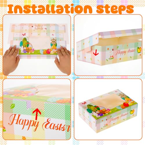 Zoketriton 24Pcs Easter Cookie Boxes with Window, Easter Buffalo Plaid Cute Bunny Egg Cookie Gift Kraft Paper Treat Boxes Cookie Goody Container for Spring Easter Party Supplies