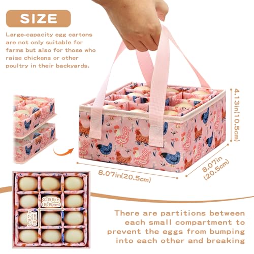 Eggs Collecting Basket, Durable Canvas Egg Basket for Gathering with 24, Double-Layer Storage Basket, Lined with PP Cotton, Collector & Container for Duck, Chicken, Goose Egg - color: pink