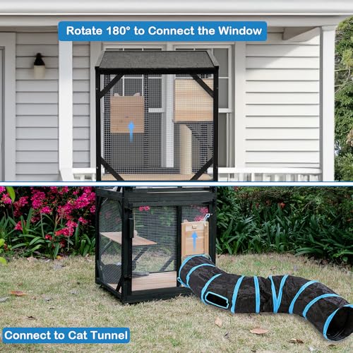 Cat Catio Cat House Outdoor Enclosure Window Large Outside Patio, 4 Wheels | Removable Floor, Scratching Post Sisal Ball Waterproof Roof
