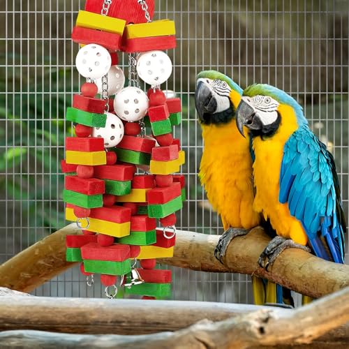 GPY Bird Toys for Parakeets, 22in Multi-Color Large Bird Toys for Parrots | Natural Parrot Toys, Bird Toy for Foraging and Chewing, Parrot Toys for Large Birds and Macaws - color: red parrot toy