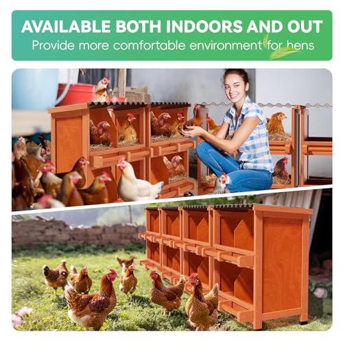 8-Compartment Chicken Nesting Boxes, Spacious for Large Breeds, Premium Pine Wood & Weather-Resistant PVC Sloped Roof, Safe No Sharp Edges for Laying Hens - size: 52.8"L x 12.2"W x 29.8"H