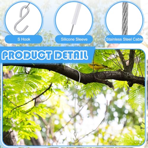 4pcs Bird Feeder Hanger for Tree with S-Hook Hanging Cable Tree Limb Protector with Silicone Sleeve Flexible Stainless Steel Cable for Heavy Bird Feeders, Plants, Baths (19.29inch) - size: 19.29Inch