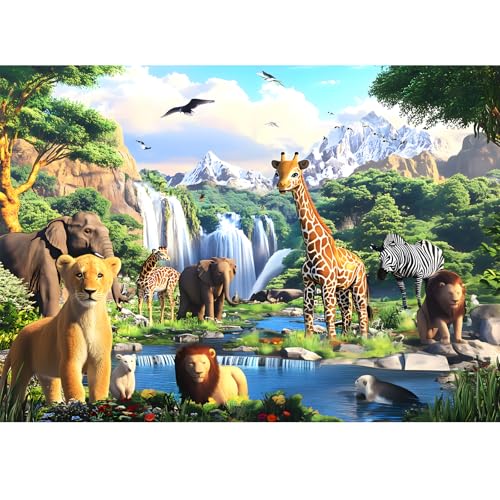 1000 Pieces Puzzles for Adults,Animal World Jigsaw Puzzles 1000 Pieces | Lions Elephants Giraffe Animals Puzzles Games Unique Cool Puzzles Family Activity Great Gift for Family Friends 28x20 in - style: Animals