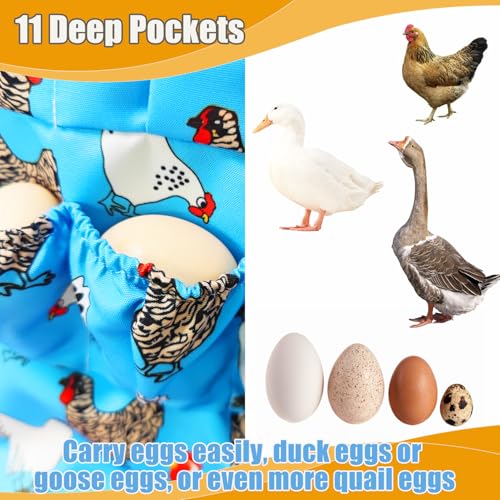 MOMWOW Chicken Egg Apron for Collecting Eggs - 11 Pocket Adult Egg Gathering Apron for Chicken Duck Goose Quail Eggs - color: Bule