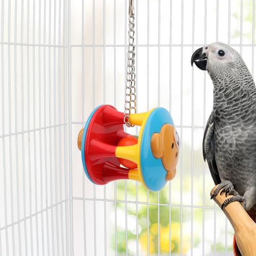 Hypeety Parrot Colorful Ball Toys with Bell Cage Hanging Chewing Ball Toy | With jingle bell inside, durable, chewproof plastic, easy-hanging, for parakeet/conure/cockatiel/small medium bird, 1 ball, A - color: A