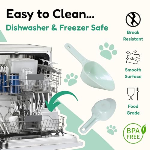 Dog Food Scoop 1 Cup, One Cup Measuring Cup, Food Grade Melamine Pet Food Measuring Scoop with 1/2&1/4 Cup Markings, Long Handle Food Scoop For Cat, Bird, Rabbit, Sturdy & Dishwasher Safe (Green) - color: Green